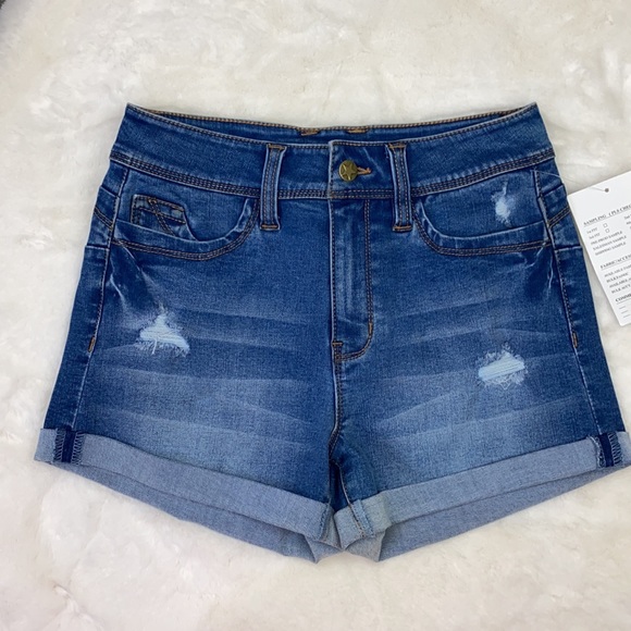 Jean distressed blue stretch shorts - Picture 1 of 14